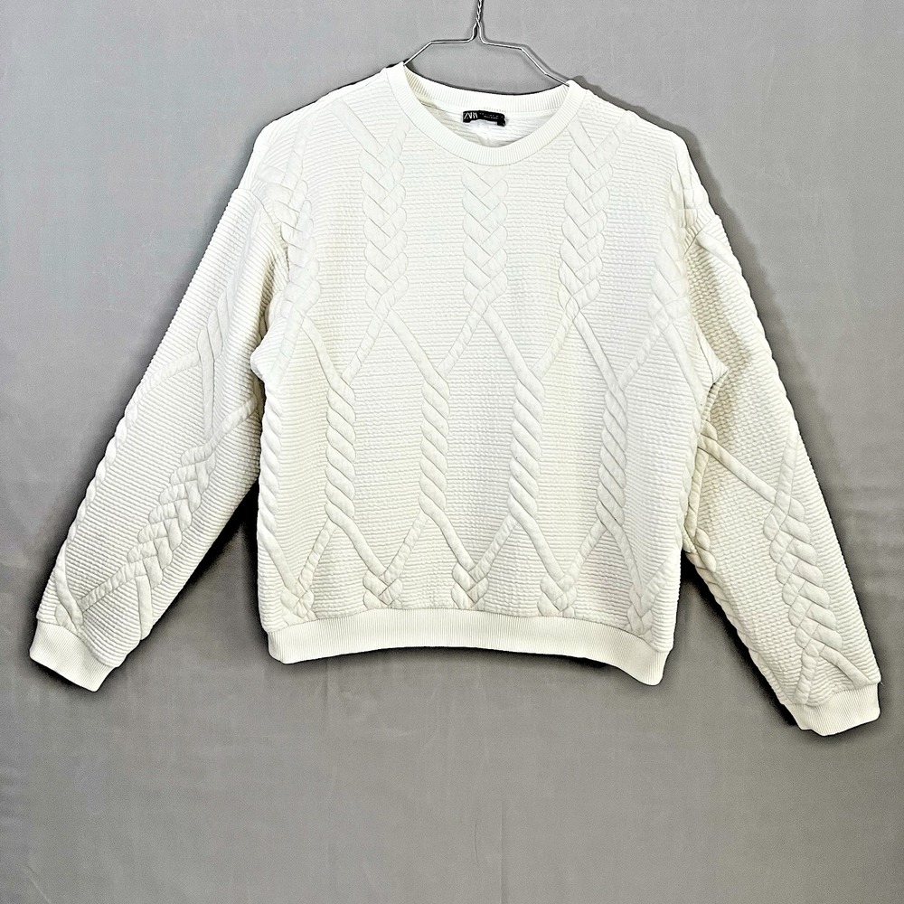 New Zara‎ Cable Knit Sweatshirt Textured Like Sweater Women's L RN77302